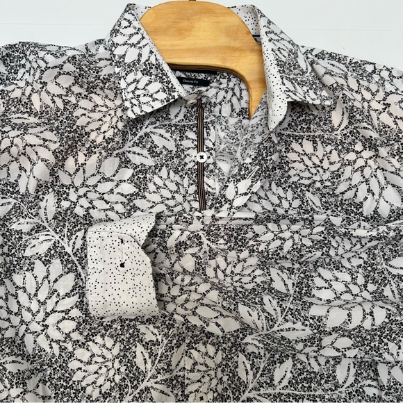 BUGATCHI Classic Fit Leaf Print Berries Black & White ooohcotton size XL - Picture 1 of 7